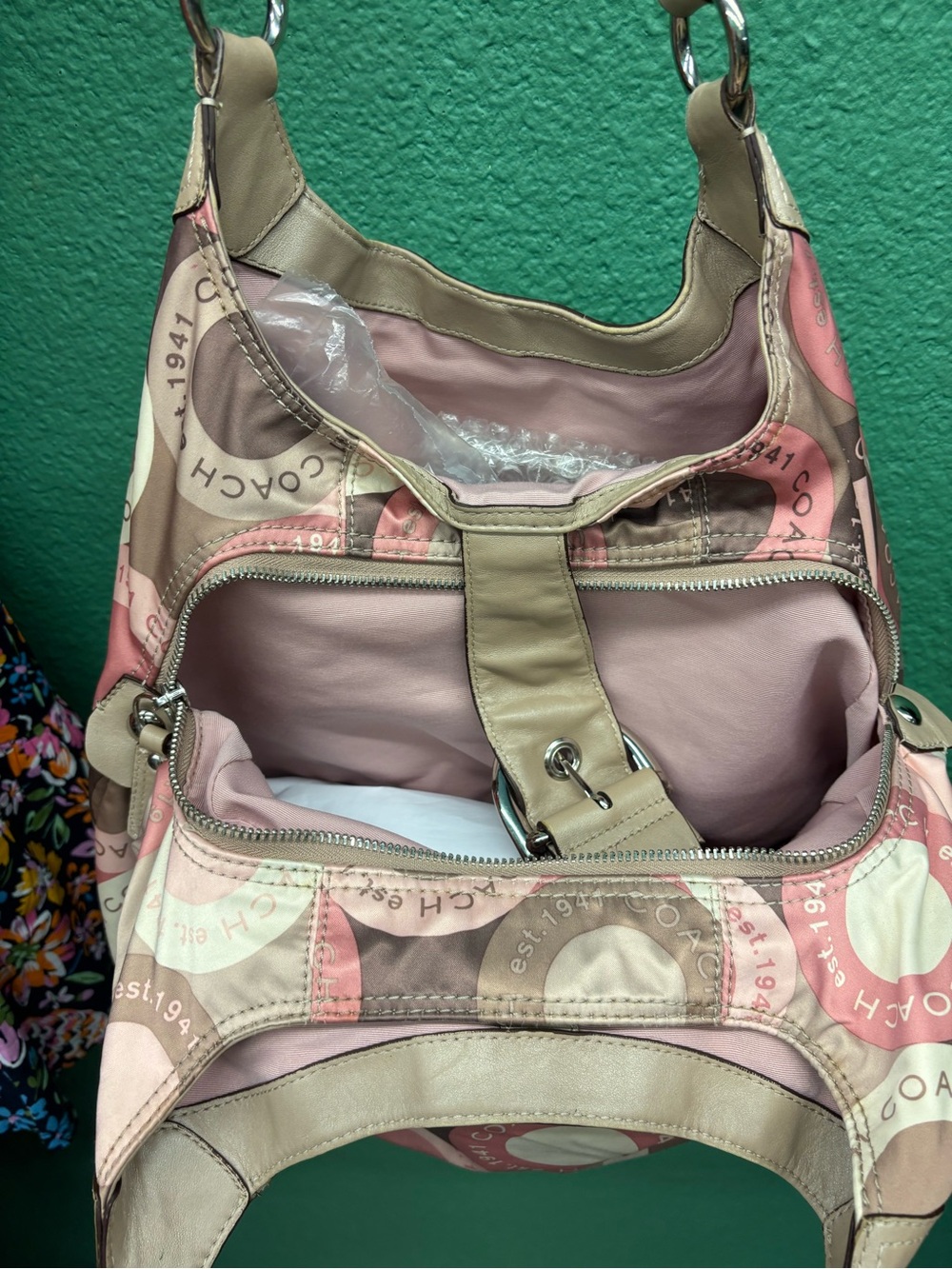 Coach Pink, Taupe & Cream Circle Signature Shoulder Bag - Picture 8 of 8